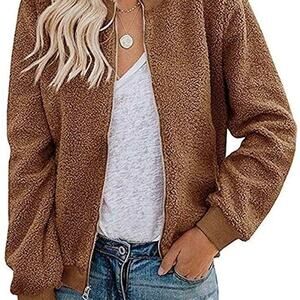 Mirol Sherpa Fleece Size Meduim Zip Up Brown